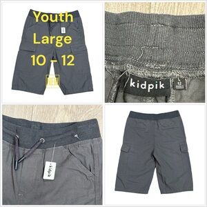 Boys Kidpik Large 10 - 12 Cargo Shorts 6 Pockets Charcoal Drawstring Waist NWT